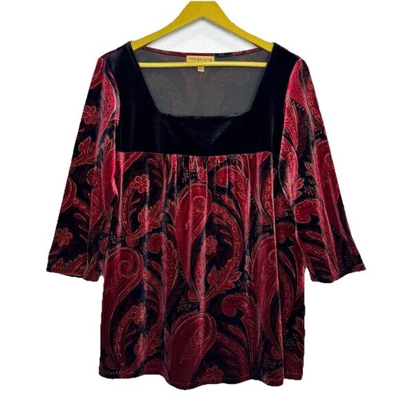 Notations Tops - Y2K Vintage Velvet Floral Paisley Top 1X Red Black Grunge Vamp Witchy Whimsigoth